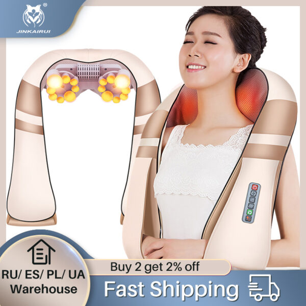 JinKaiRui U Shape Electrical Shiatsu Body Shoulder Neck Massager Back Infrared 4D kneading Massage Car Home Best Gift HealthCare